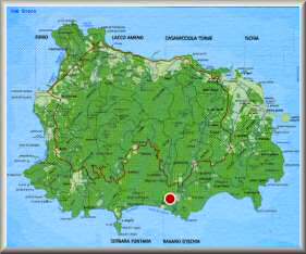 Cartina dell' Isola d'Ischia con la posizione dell' Hotel La Luna - Ischia